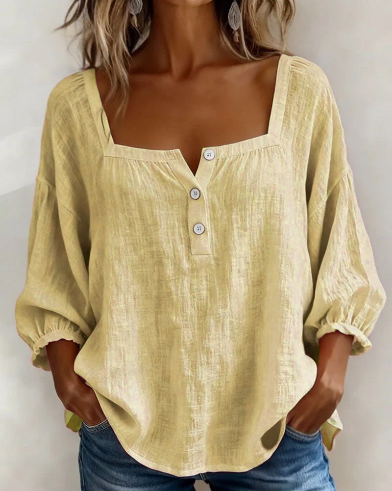 Blusa de Lino con Escote Cuadrado - Sofia Bellemont