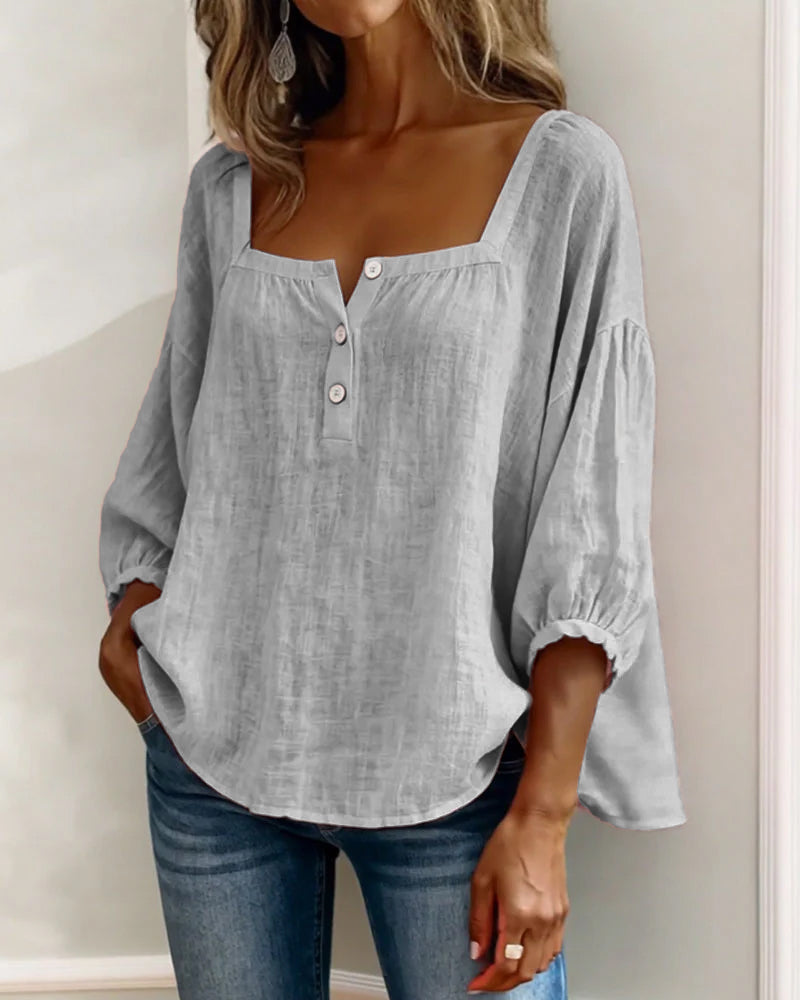 Blusa de Lino con Escote Cuadrado - Sofia Bellemont