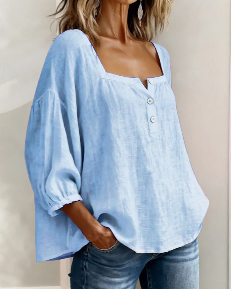Blusa de Lino con Escote Cuadrado - Sofia Bellemont