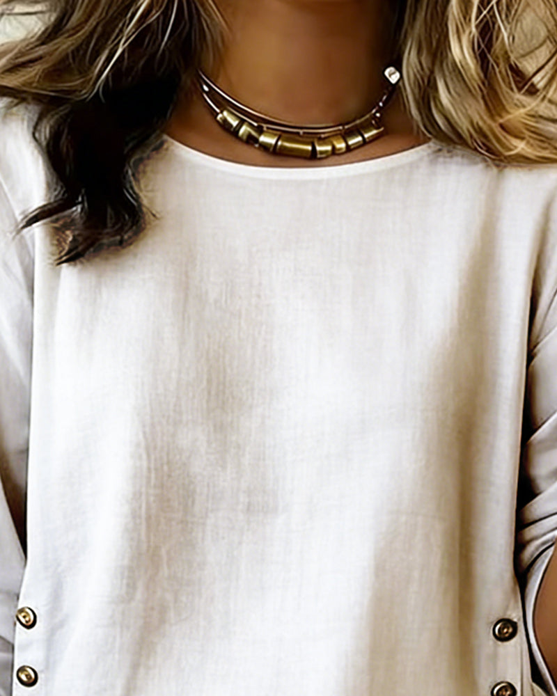 Blusa de Lino cuello Redondo - Sofia Bellemont