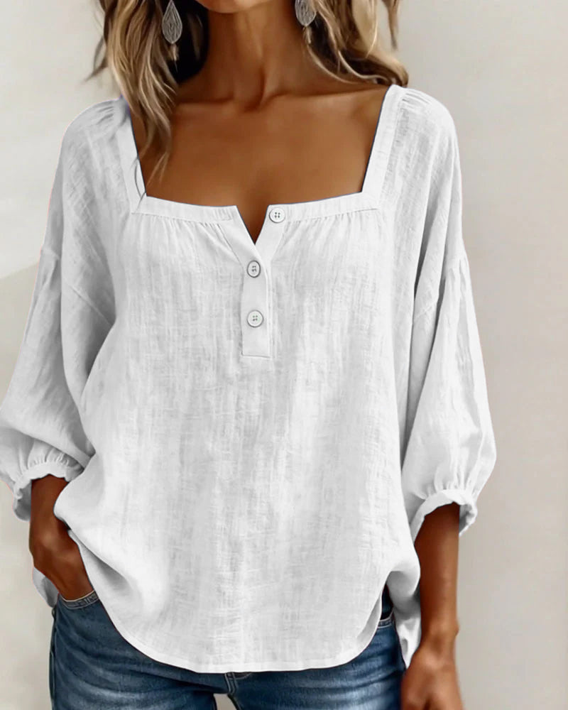Blusa de Lino con Escote Cuadrado - Sofia Bellemont