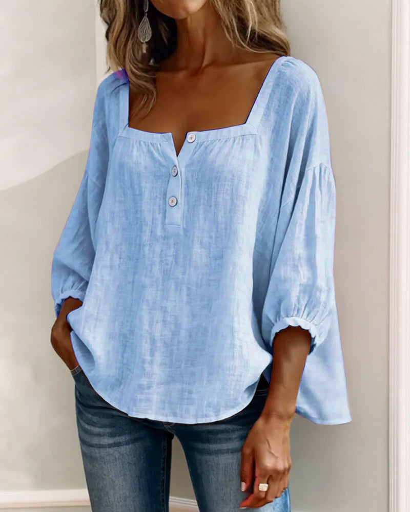 Blusa de Lino con Escote Cuadrado - Sofia Bellemont