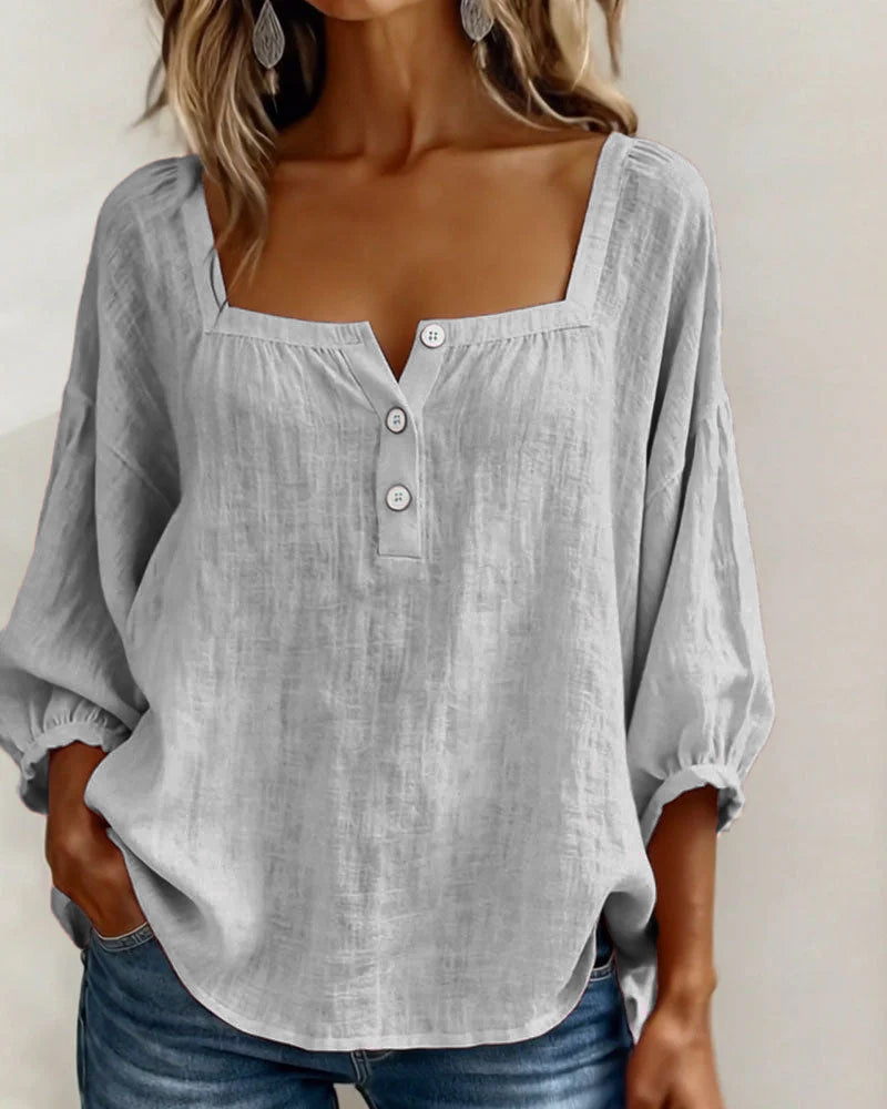 Blusa de Lino con Escote Cuadrado - Sofia Bellemont