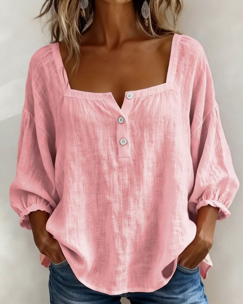 Blusa de Lino con Escote Cuadrado - Sofia Bellemont