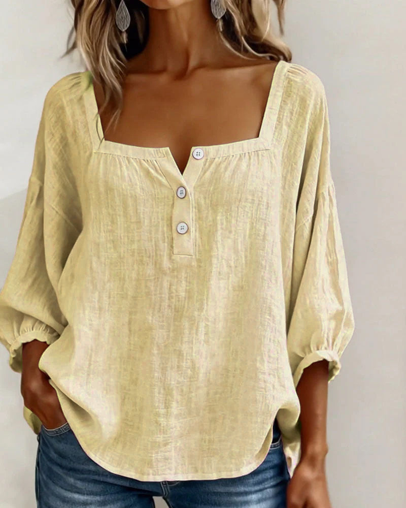 Blusa de Lino con Escote Cuadrado - Sofia Bellemont