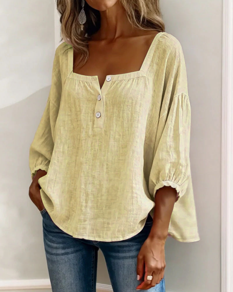 Blusa de Lino con Escote Cuadrado - Sofia Bellemont