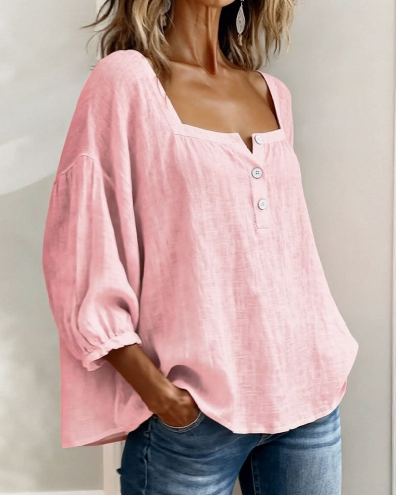 Blusa de Lino con Escote Cuadrado - Sofia Bellemont