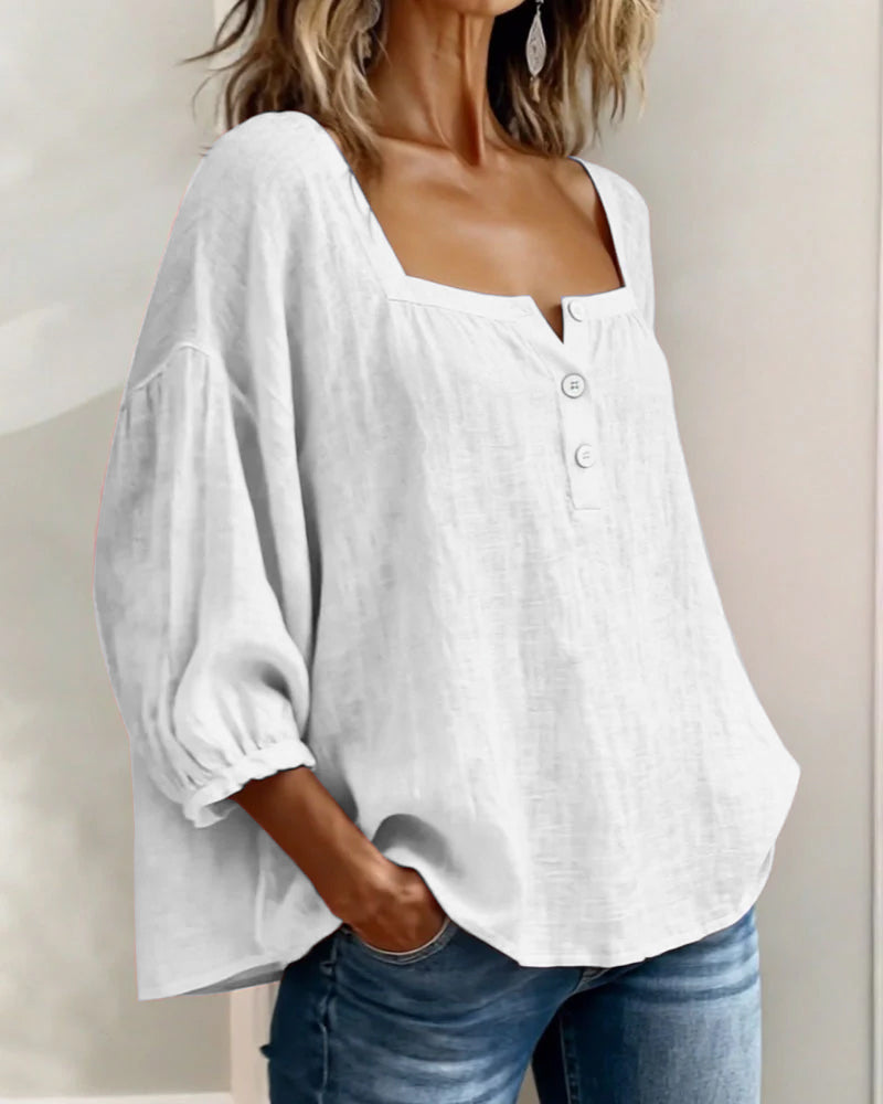 Blusa de Lino con Escote Cuadrado - Sofia Bellemont