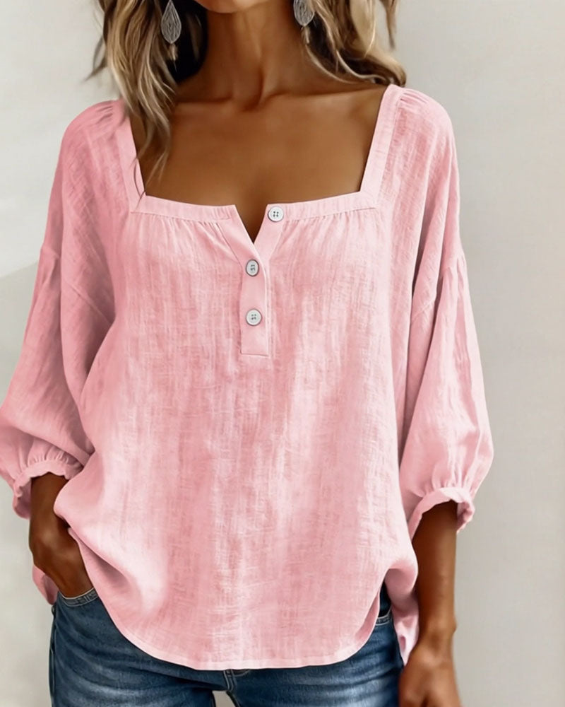 Blusa de Lino con Escote Cuadrado - Sofia Bellemont