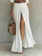 Linetta – Abito maxi in lino e cotone con collo a revers