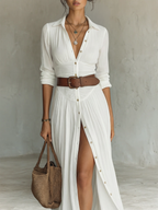 Linetta – Abito maxi in lino e cotone con collo a revers