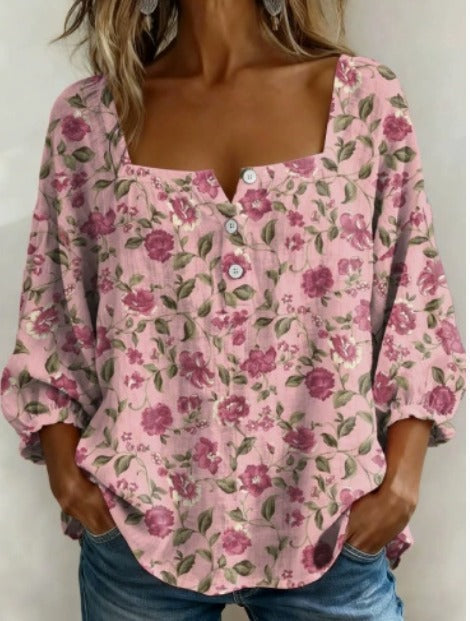 Blusa de Lino con Escote Cuadrado - Sofia Bellemont