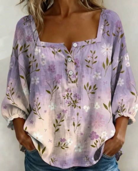 Blusa de Lino con Escote Cuadrado - Sofia Bellemont