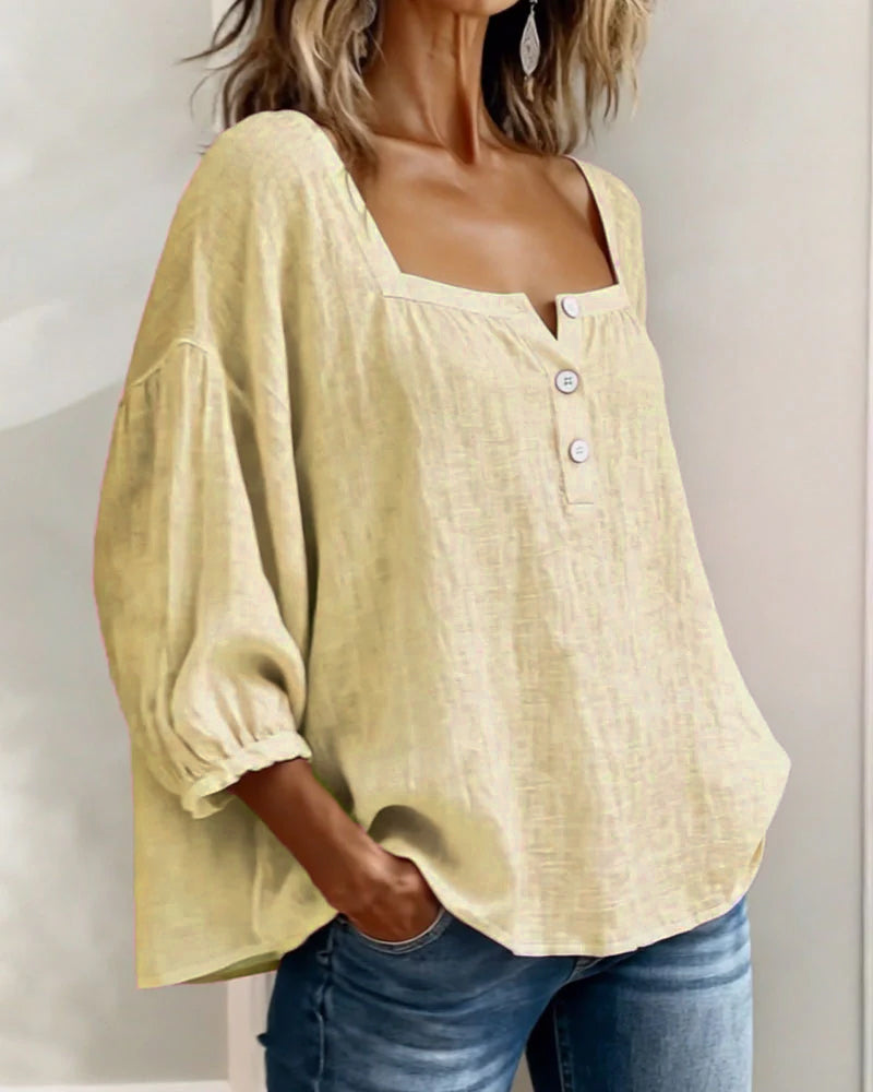 Blusa de Lino con Escote Cuadrado - Sofia Bellemont