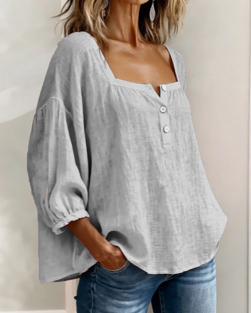 Blusa de Lino con Escote Cuadrado - Sofia Bellemont