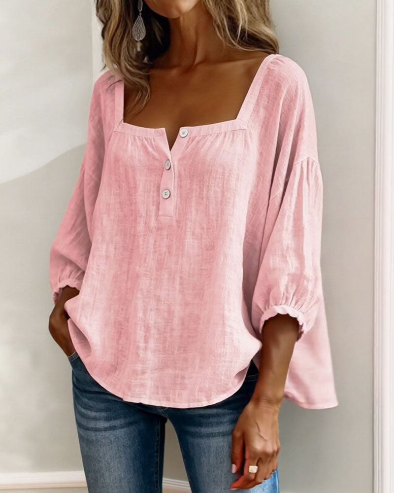 Blusa de Lino con Escote Cuadrado - Sofia Bellemont