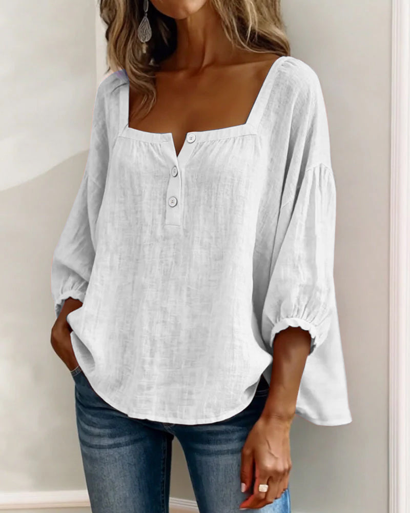 Blusa de Lino con Escote Cuadrado - Sofia Bellemont